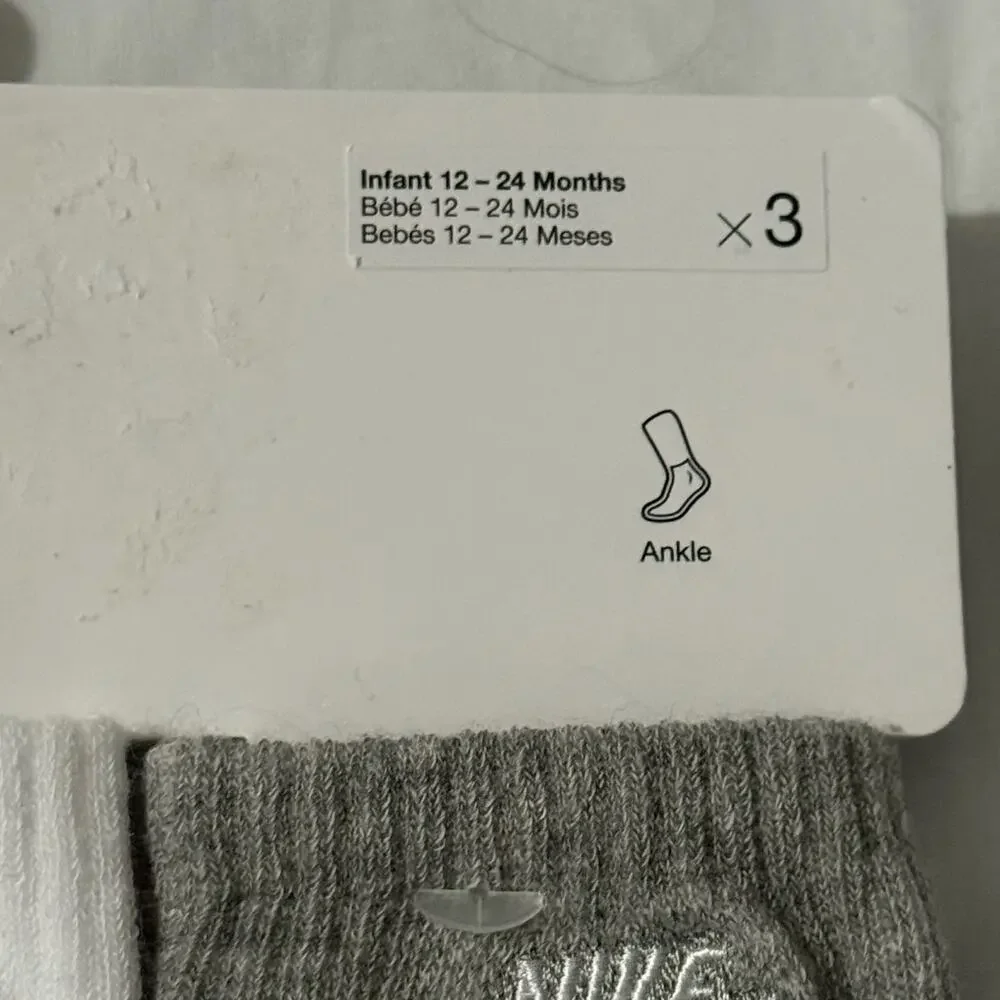 Nike Baby 3 Pk Pink White Grey Ankle No Slip Embroidery Logo Sock Set Sz 12-24 M